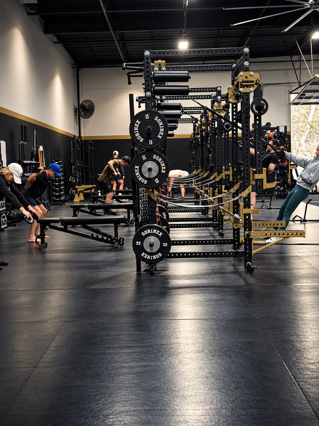 Members strength training among racks and equipment at Legendary Strength